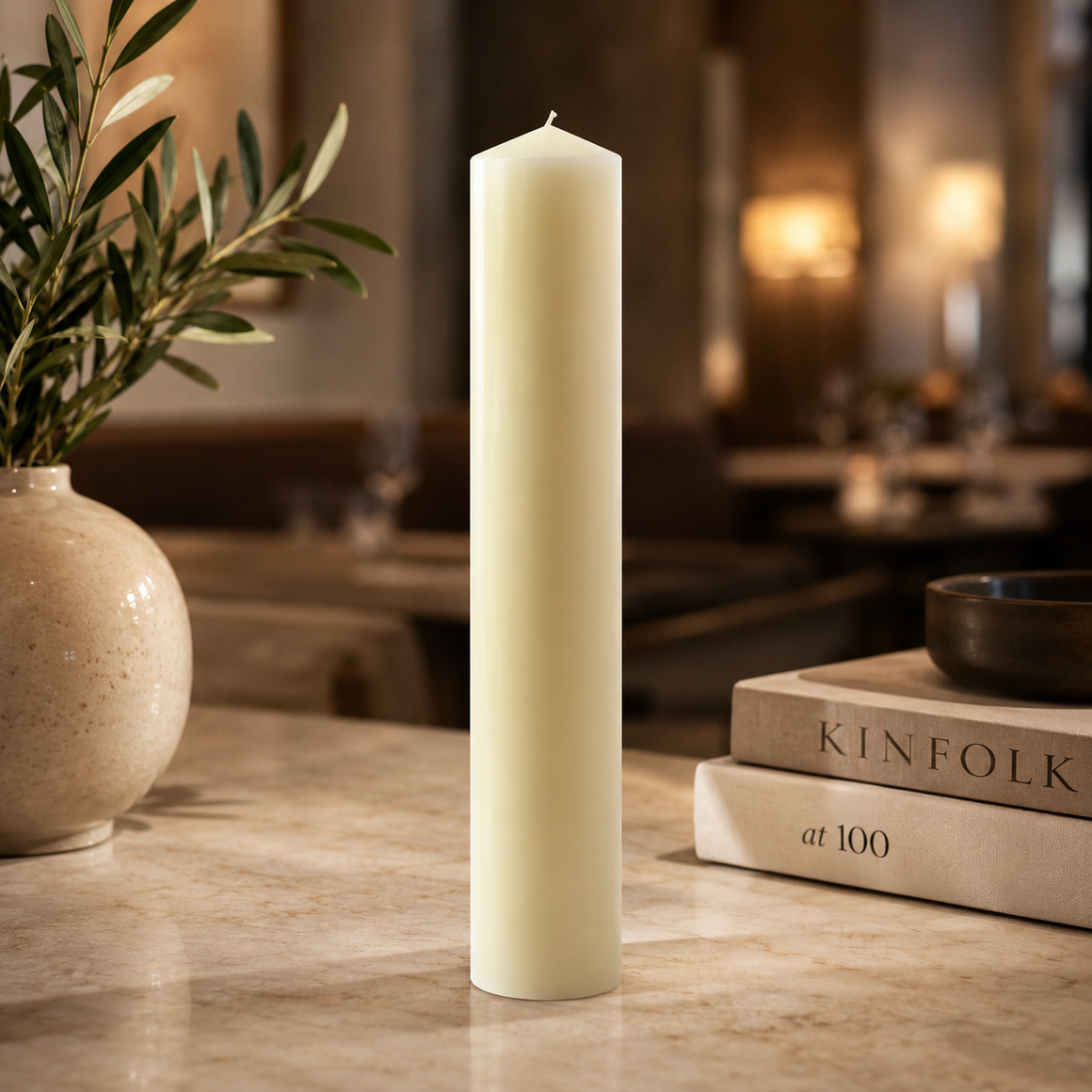 Ivory Flame Pillar Candle – 3" x 12"