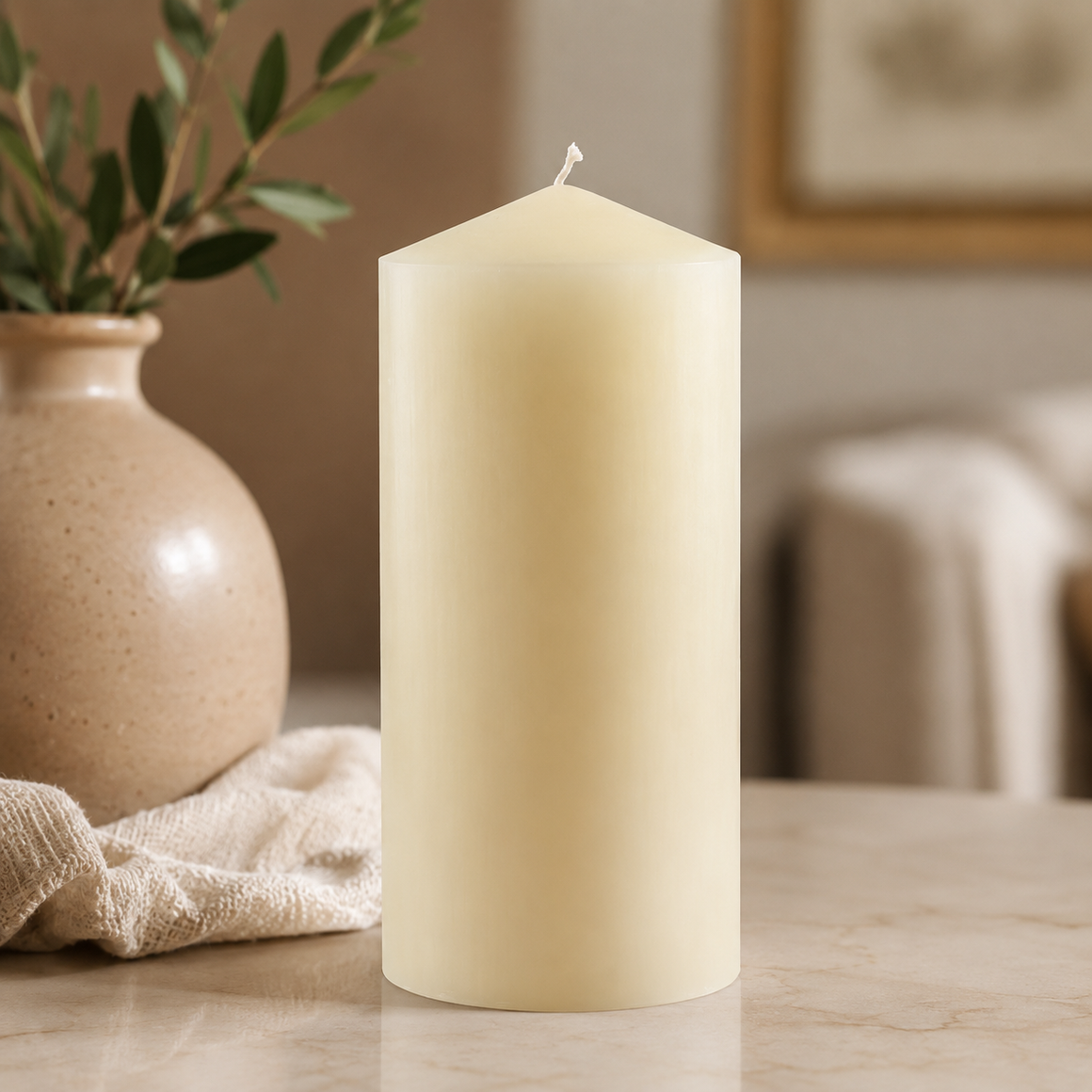 Ivory Flame Pillar Candle – 3" x 6"