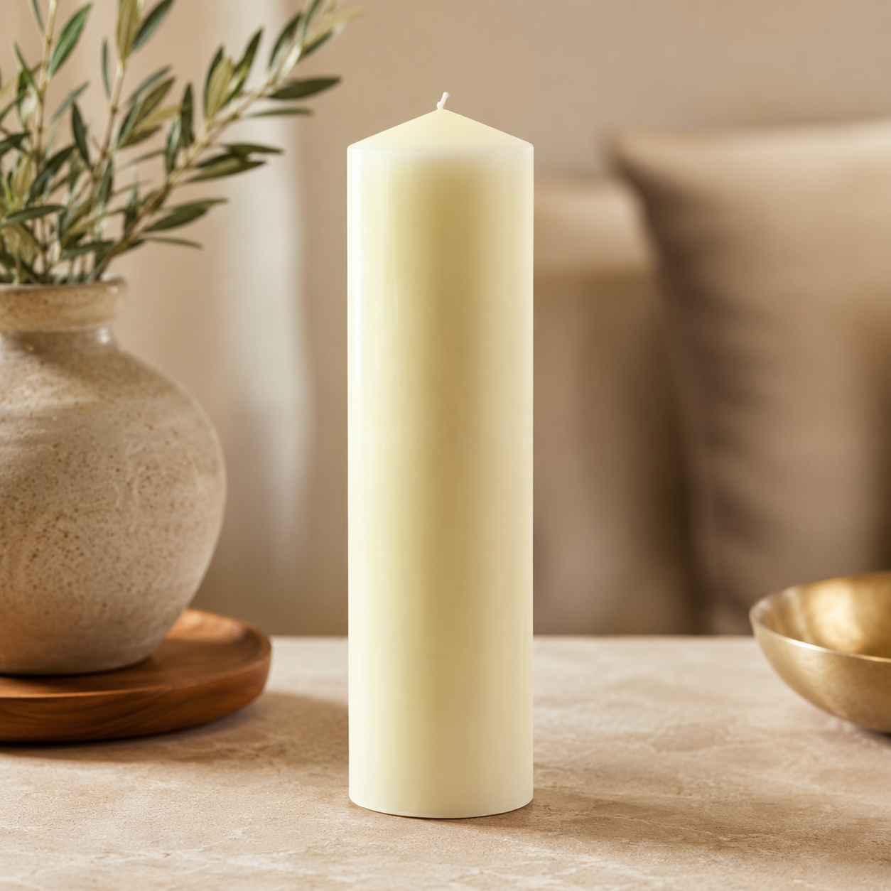 Ivory Flame Pillar Candle – 3" x 9"