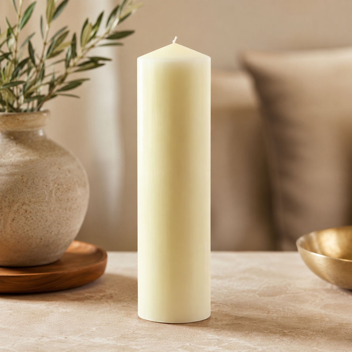Ivory Flame Pillar Candle – 3" x 9"