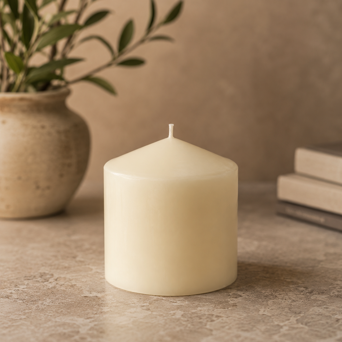 Ivory Flame Pillar Candle – 4" x 3"